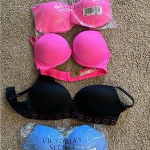 Brand new with tags Victorias Secret and Pink push up bras. 4 for the price of 1